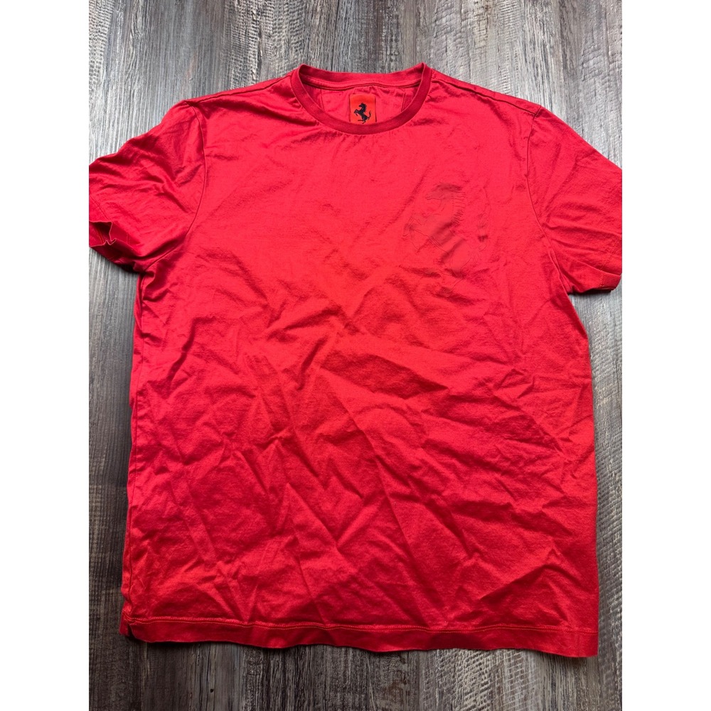 Ferrari Mens Red Tonal Embossed Prancing Horse Logo T-Shirt Size Large 46970